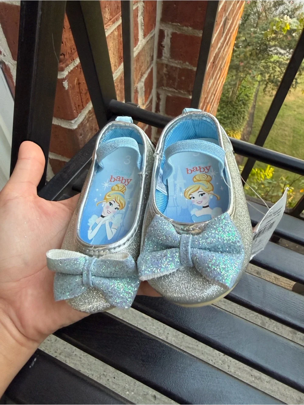 Disney Toddler Silver Glitter Bow Ballet Flats